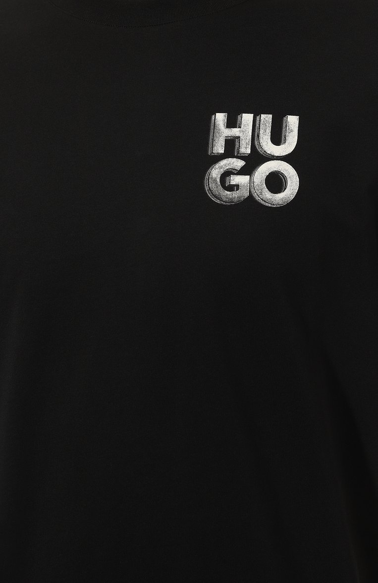 Мужская хлопковая футболка HUGO черного цвета, арт. 50508944 | Фото 5 (Материал внешний: Хлопок; Рукава: Короткие; Длина (для топов): Стандартные; Принт: С принтом; Стили: Кэжуэл; Кросс-КТ: Джерси; Мужское Кросс-КТ: Футболка-одежда)