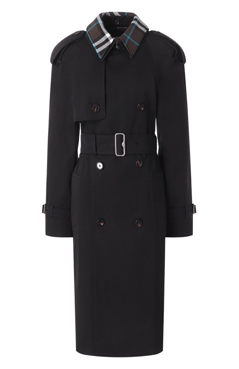 Женский хлопковый тренч BURBERRY черного цвета, арт. 8096579 | Фото 1 (Материал внешний: Хлопок; Рукава: Длинные; Длина (верхняя одежда): До колена; Материал подклада: Хлопок; Кросс-КТ: Куртка; Стили: Кэжуэл)