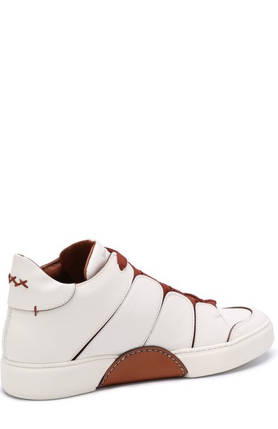 Высокие кожаные кеды на шнуровке ZEGNA белого цвета по цене 94400 руб., арт. A2891X-SWI, фото 4 Высокие кожаные кеды на шнуровке ZEGNA, арт. A2891X-SWI, фото 4