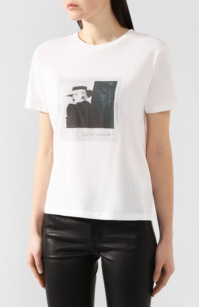 Хлопковая футболка SAINT LAURENT белого цвета по цене 44950 руб., арт. 551370/YBBG2, фото 3 Хлопковая футболка SAINT LAURENT, арт. 551370/YBBG2, фото 3