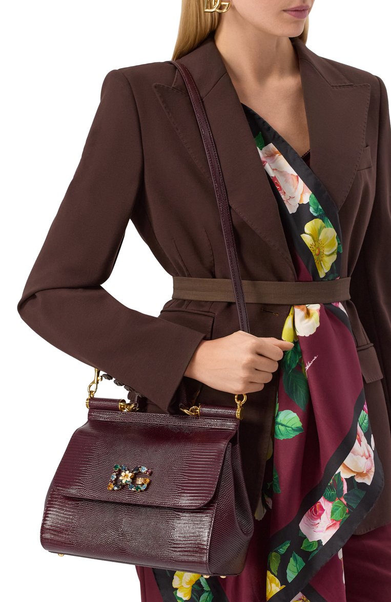Женская сумка sicily medium DOLCE & GABBANA темно-бордового цвета, арт. BB6002/AI742 | Фото 2 (Материал: Натуральная кожа; Ремень/цепочка: На ремешке; Статус проверки: Проверено, Проверена категория; Сумки-технические: Сумки через плечо, Сумки top-handle; Размер: medium)