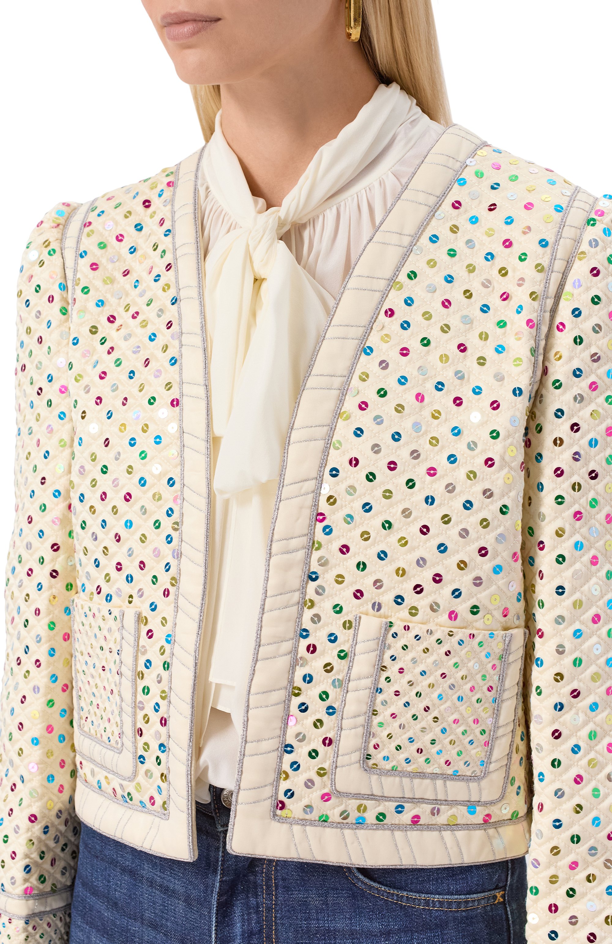 Шелковый жакет с отделкой пайетками VALENTINO, арт. BCE4NB8M6, фото 5