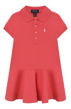 Детское хлопковое платье POLO RALPH LAUREN кораллового цвета, арт. 312698754 | Фото 1 (Материал внешний: Хлопок; Рукава: Короткие; Материал сплава: Проставлено; Драгоценные камни: Проставлено; Ростовка одежда: 5 лет | 110 см, 6 лет | 116 см)