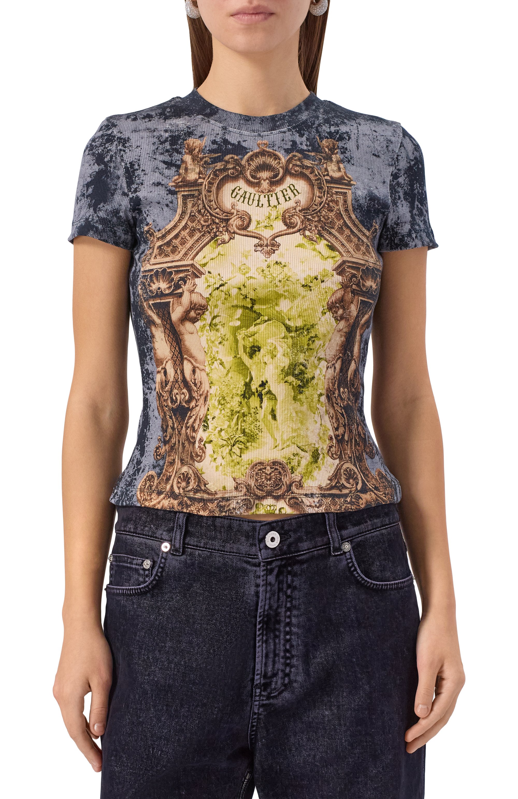 Хлопковая футболка JEAN PAUL GAULTIER разноцветного цвета по цене 37800 руб., арт. 25/04-W-T0301/J013P, фото 3 Хлопковая футболка JEAN PAUL GAULTIER, арт. 25/04-W-T0301/J013P, фото 3