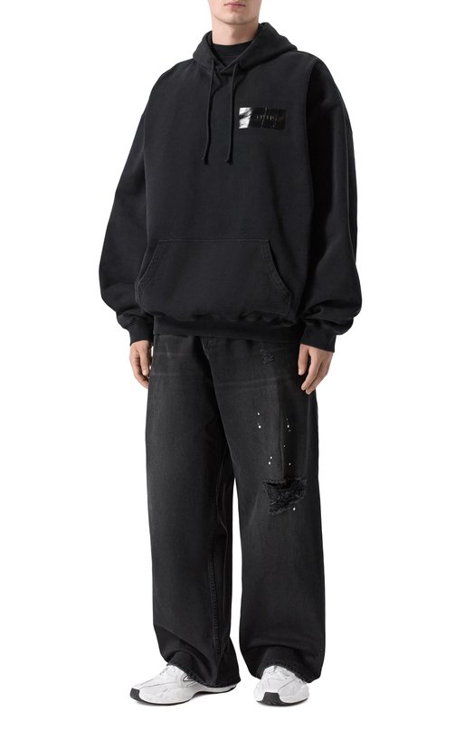 Хлопковое худи VETEMENTS ME76HD147B/1302 M0LLET0N Чёрный  ME76HD147B/1302 M0LLET0N Фото 2