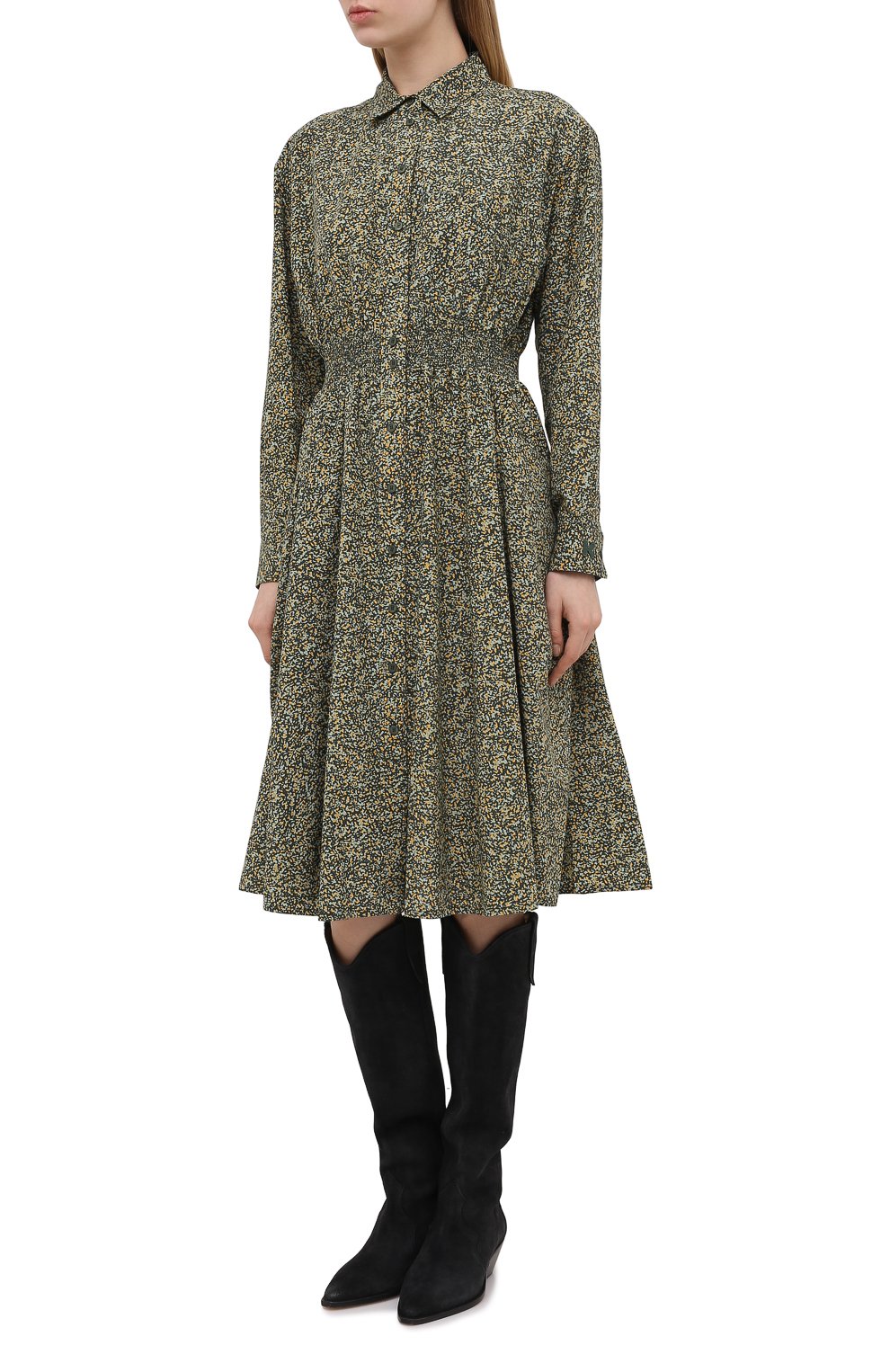 Платье из хлопка и шелка KENZO хаки цвета по цене 65700 руб., арт. FB52R0010514, фото 3 Платье из хлопка и шелка KENZO, арт. FB52R0010514, фото 3