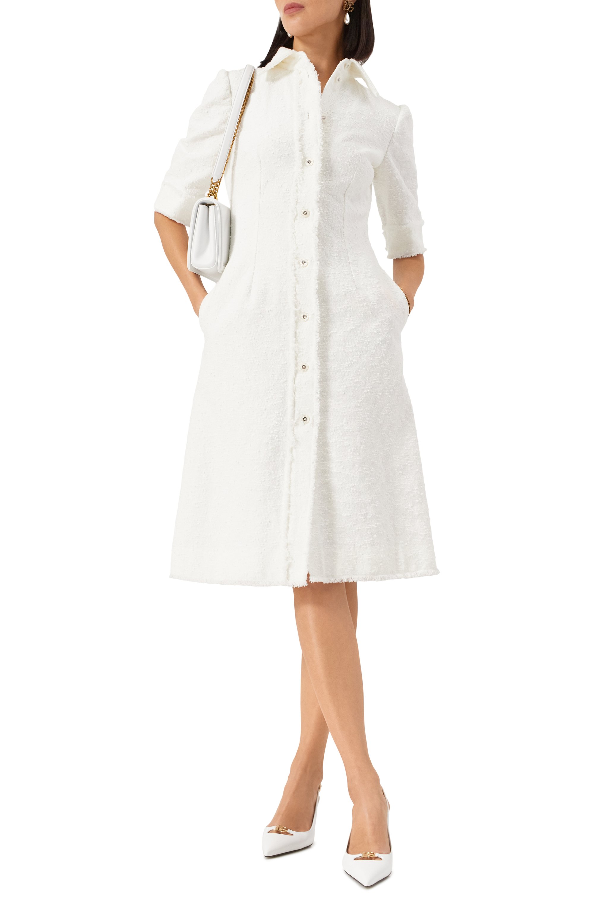 Твидовое платье DOLCE & GABBANA белого цвета по цене 282500 руб., арт. F6JJRT/HUMT9, фото 2 Твидовое платье DOLCE & GABBANA, арт. F6JJRT/HUMT9, фото 2