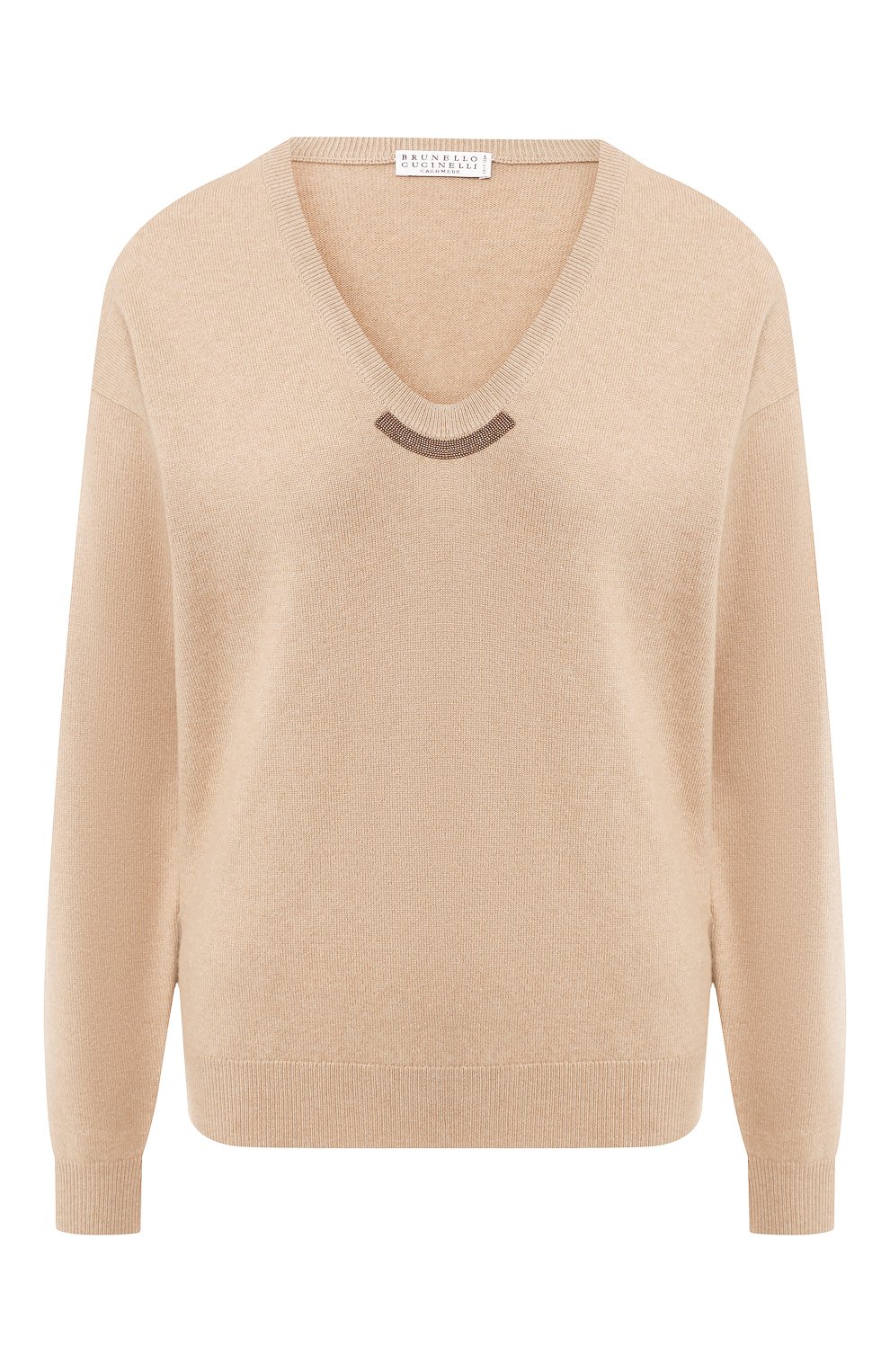 Пуловер из смеси шерсти и кашемира BRUNELLO CUCINELLI бежевого цвета по цене 140500 руб., арт. M16166702, фото 1 Пуловер из смеси шерсти и кашемира BRUNELLO CUCINELLI, арт. M16166702, фото 1