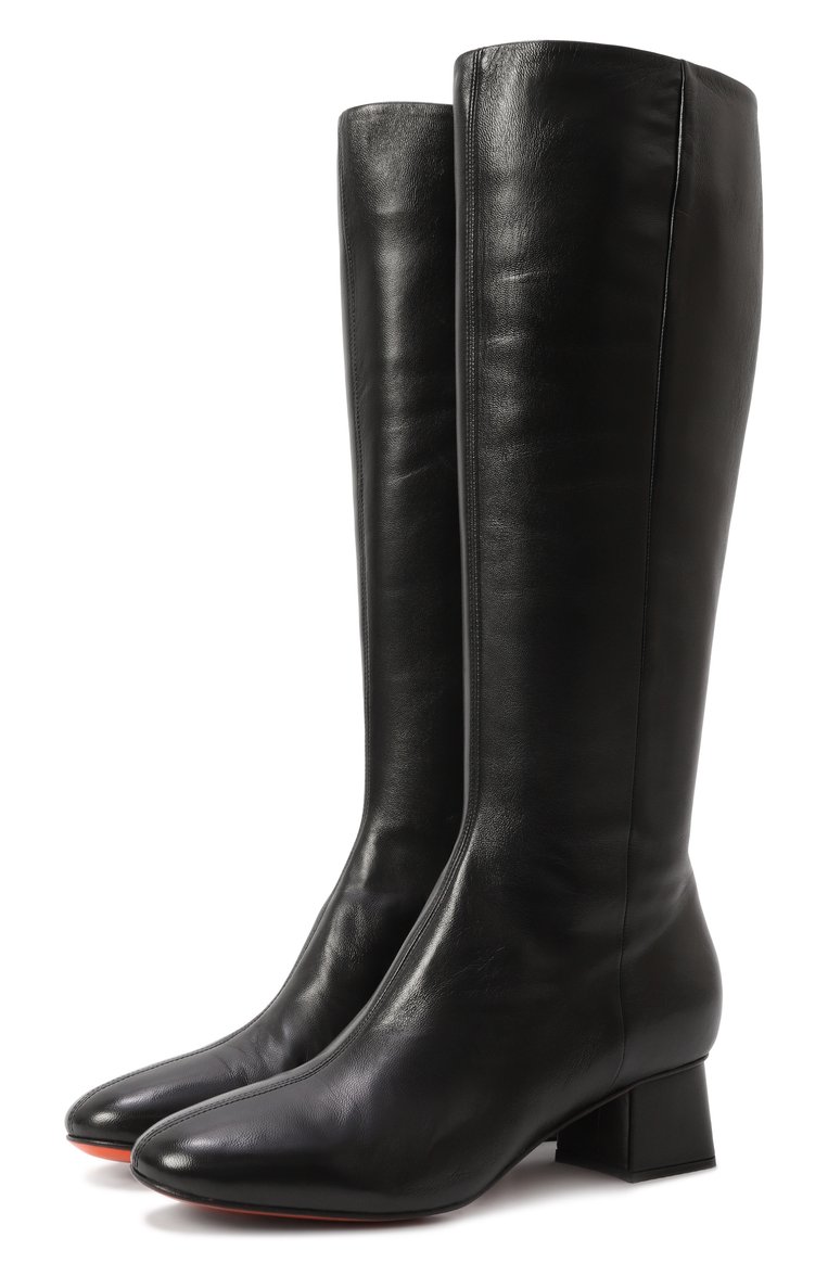 Женские кожаные сапоги SANTONI черного цвета, арт. WSRG71247SX1NZZF | Фото 1 (Каблук высота: Низкий; Подошва: Плоская; Материал внутренний: Натуральная кожа; Высота голенища: Средние; Материал утеплителя: Без утеплителя; Каблук тип: Устойчивый; Материал внешний: Натуральная кожа)