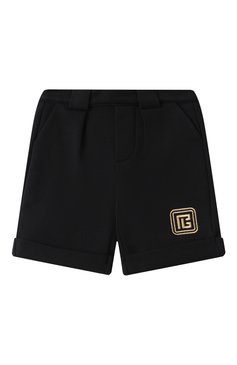 Детские хлопковые шорты BALMAIN черного цвета, арт. BW6619 | Фото 1 (Материал сплава: Проставлено; Нос: Не проставлено; Случай: Повседневный; Материал внешний: Хлопок; Ростовка одежда: 9 мес | 74 см, 18 мес | 86 см, 12 мес | 80 см)