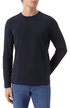 Мужская хлопковый лонгслив CORNELIANI темно-синего цвета, арт. 25G591-2525028 | Фото 3 (Длина (для топов): Стандартные; Материал внешний: Хлопок; Рукава: Длинные; Стили: Кэжуэл; Принт: Без принта; Мужское Кросс-КТ: Футболка-одежда)