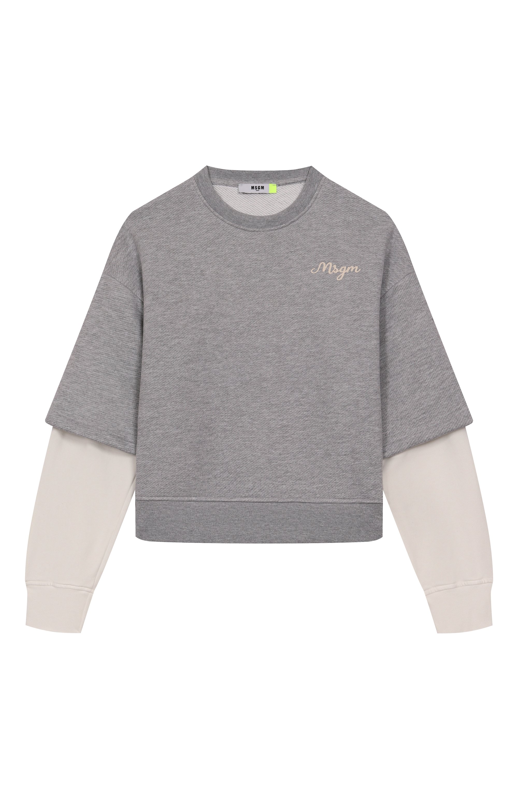 Хлопковый свитшот MSGM KIDS серого цвета по цене 14400 руб., арт. F5MSJBSW258, фото 1 Хлопковый свитшот MSGM KIDS, арт. F5MSJBSW258, фото 1