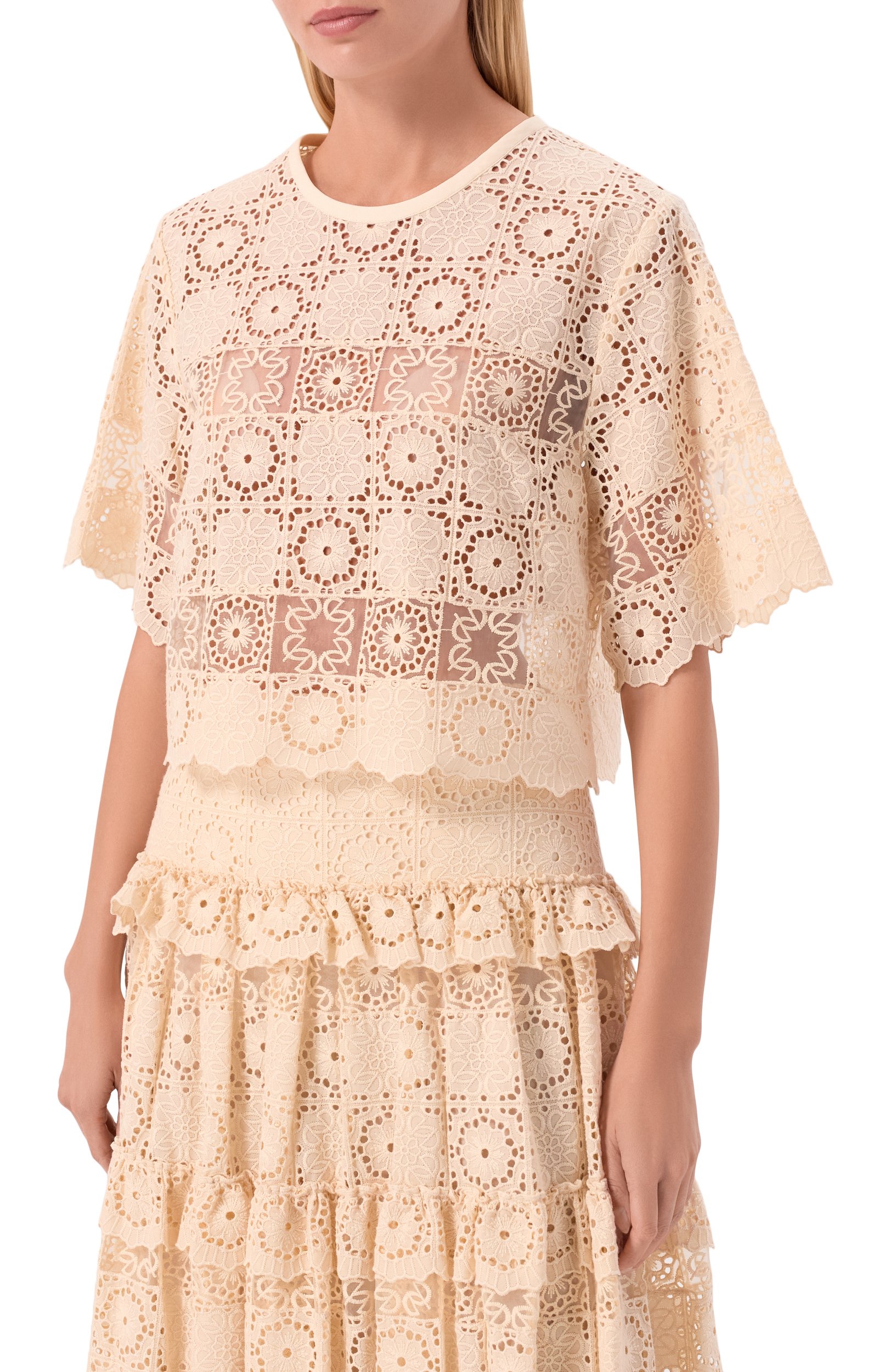 Топ из хлопка и шелка ELIE SAAB кремового цвета по цене 186500 руб., арт. T0387NBC26/C0ES1, фото 3 Топ из хлопка и шелка ELIE SAAB, арт. T0387NBC26/C0ES1, фото 3