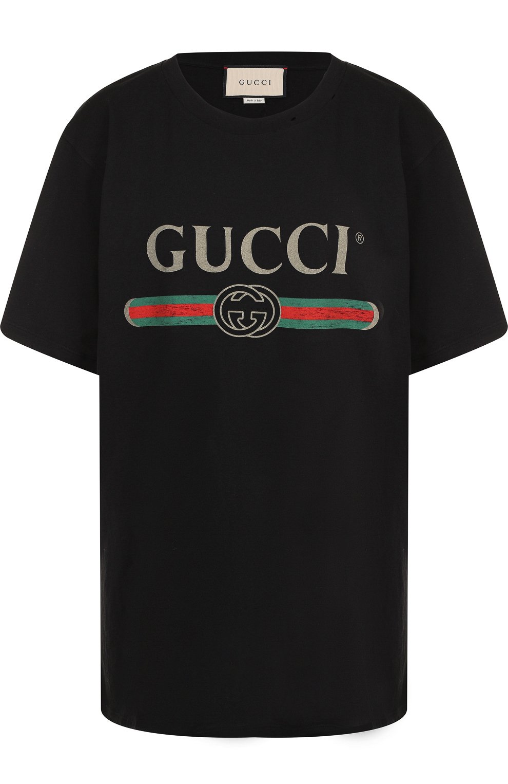 Хлопковая футболка GUCCI черного цвета по цене 53200 руб., арт. 457095/X5L89, фото 1 Хлопковая футболка GUCCI, арт. 457095/X5L89, фото 1