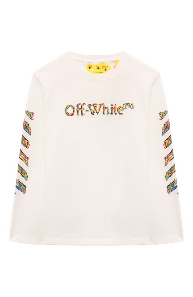 Детская хлопковый лонгслив OFF-WHITE белого цвета, арт. 0BAB001S24JER002/4-10 | Фото 1 (Рукава: Длинные; Материал внеш�ний: Хлопок; Мальчики Кросс-КТ: Лонгслив-одежда; Ростовка одежда: 6 лет | 116 см, 8 лет | 128 см, 10 - 11 лет | 140 - 146см, 4 года | 104 см)