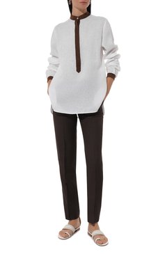 Женская льняная блузка KITON белого цвета, арт. D49412H06207 | Фото 2 (Рукава: Длинные; Длина (для топов): Удлиненные; Материал внешний: Лен; Стили: Кэжуэл; Принт: Без принта; Женское Кросс-КТ: Блуза-одежда)