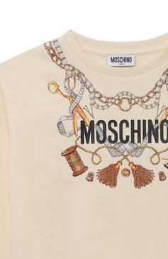 Детский хлопковый свитшот MOSCHINO кремвого цвета, арт. HDF05F/LDA16/10A-14A | Фото 3 (Рукава: Длинные; Материал сплава: Проставлено; Материал внешний: Хлопок; Девочки Кросс-КТ: Свитшот-одежда; Драгоценные камни: Проставлено)