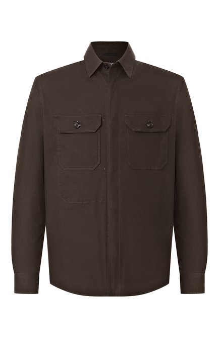 Мужская хлопковая рубашка ZEGNA темно-коричневого цвета, арт. S0T8B/UFV16A9 | Фото 1 (Материал сплава: Проставлено; Материал внешний: Хлопок; Драгоценные камни: Проставлено; Рукава: Длинные; Длина (для топов): Стандартные)