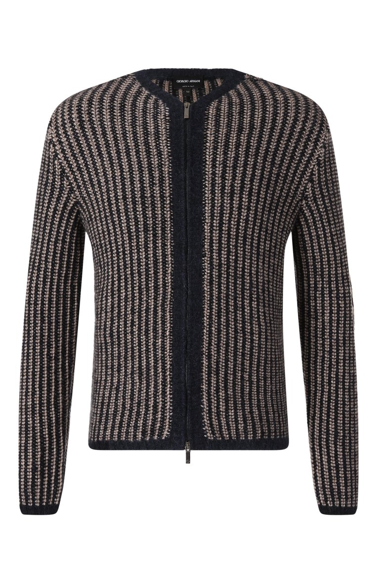 Мужской кардиган из кашемира и шерсти альпака GIORGIO ARMANI темно-синего цвета, арт. 6KSB03/SM21Z | Фото 1 (Материал внешний: Кашемир, Шерсть; Длина (для топов): Стандартные; Рукава: Длинные; Мужское Кросс-КТ: Кардиган-одежда; Стили: Кэжуэл; Застежка: Молния)