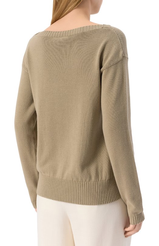 Хлопковый пуловер Max Mara Leisure SVAG0 Хаки  SVAG0 Фото 4