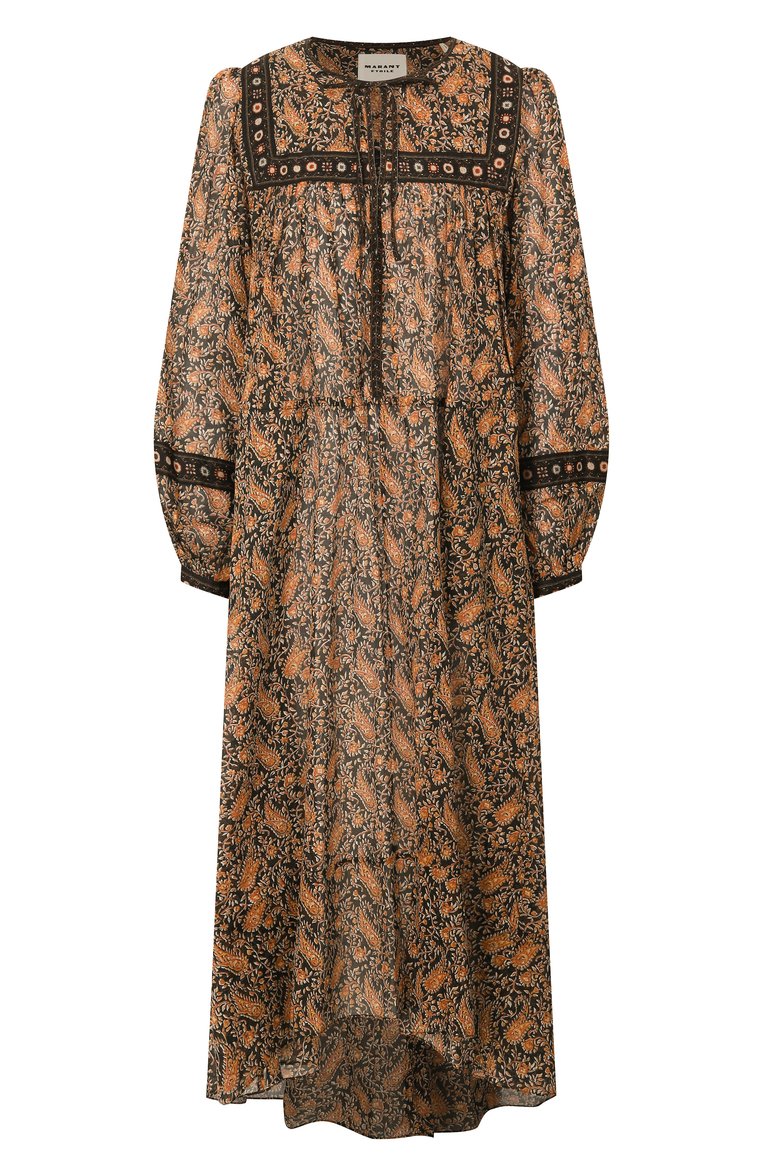 Женское хлопковое платье ISABEL MARANT ETOILE оранжевого цвета, арт. 25PR00027FA/C1J04E | Фото 1 (Длина Ж (юбки, платья, шорты): Миди; Рукава: Длинные; Материал внешний: Хлопок; Случай: Повседневный; Женское Кросс-КТ: Платье-одежда; Стили: Бохо; Автоматизация состава: Проставлено; Автоматизация ТО: Проставлено)