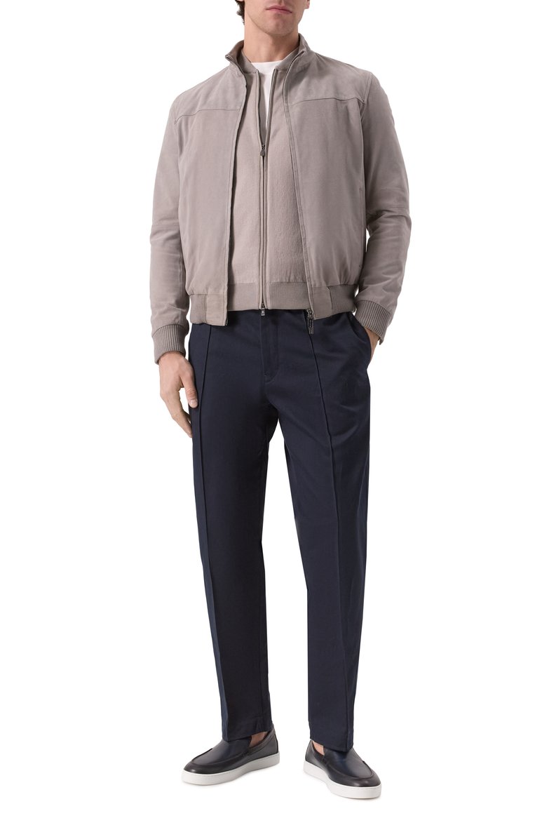 Мужские брюки из хлопка и льна ZEGNA темно-синего цвета, арт. TT46/UFI31A9 | Фото 2 (Длина (брюки, джинсы): Стандартные; Материал внешний: Хлопок; Случай: Повседневный; Стили: Кэжуэл)