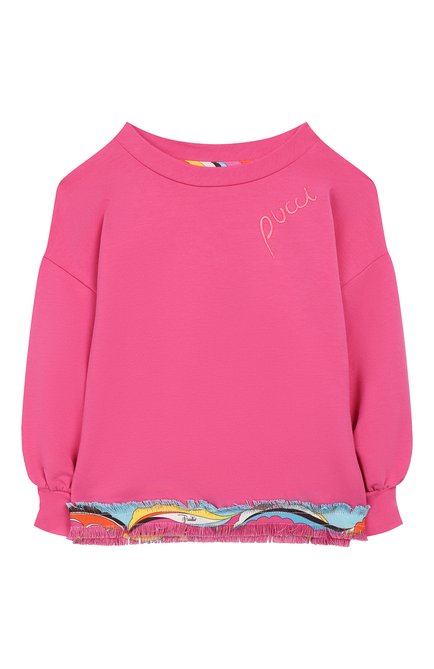 Детский хлопковый свитшот EMILIO PUCCI фуксия цвета, арт. 9M4023/MB060/1-4 | Фото 1 (Материал внешний: Хлопок; Рукава: Длинные; Девочки Кросс-КТ: Свитшот-одежда)