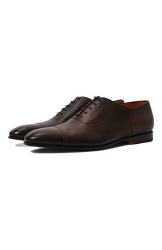 Мужские кожаные оксфорды levante SANTONI темно-коричневого цвета, арт. MCLG17801SA3BSG8T50 | Фото 1 (Материал внутренний: Натуральная кожа; Материал сплава: Проставлено; Нос: Не проставлено; Стили: Классический; Материал внешний: Натуральная кожа)