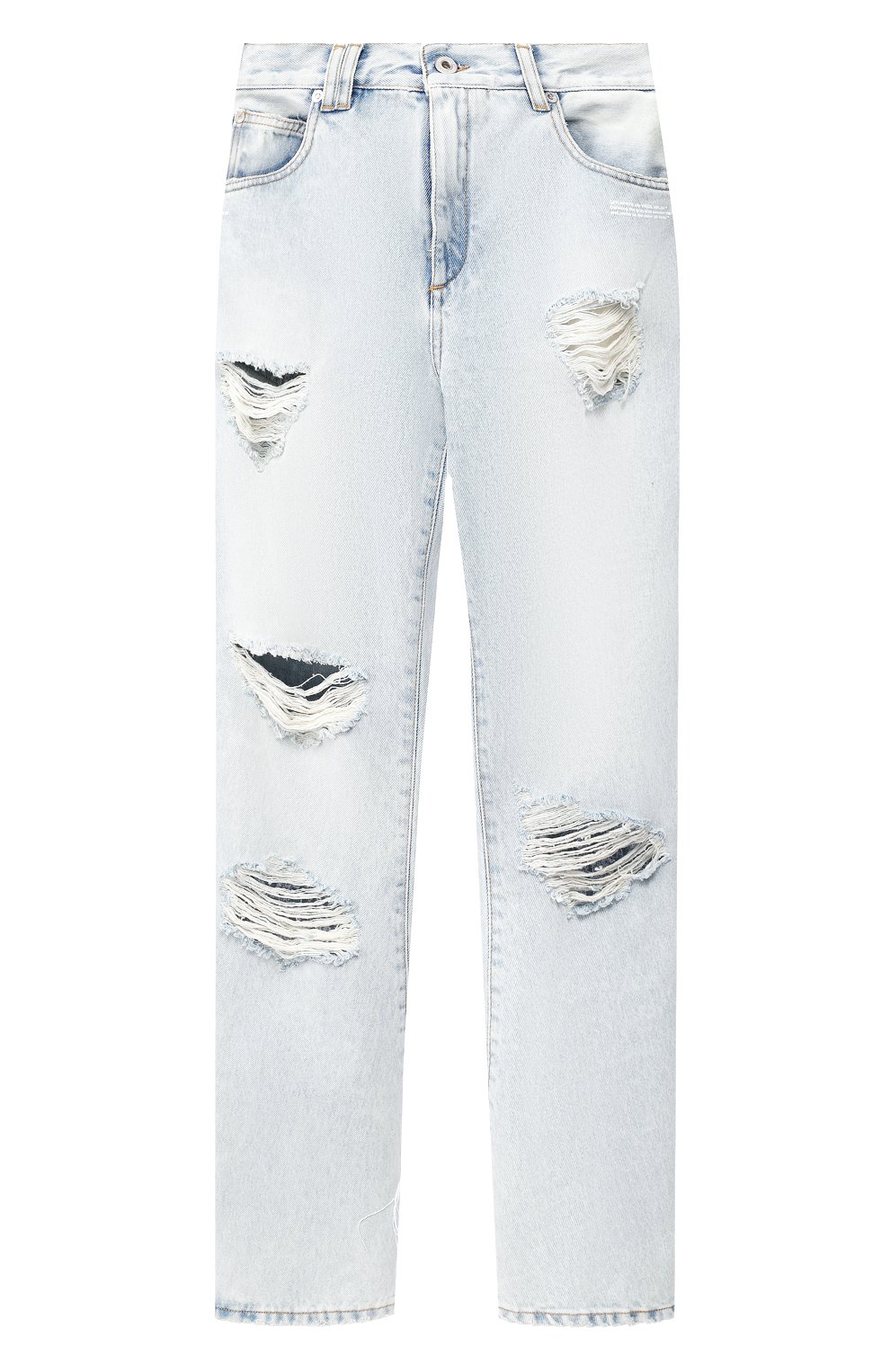 Джинсы с потертостями OFF-WHITE голубого цвета по цене 73950 руб., арт. 0WYA012F197730647101, фото 1 Джинсы с потертостями OFF-WHITE, арт. 0WYA012F197730647101, фото 1
