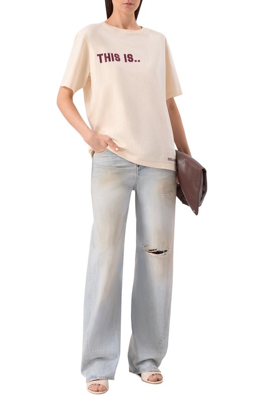 Хлопковая футболка Dsquared2 S75GD0521/D20108 Кремовый  S75GD0521/D20108 Фото 2