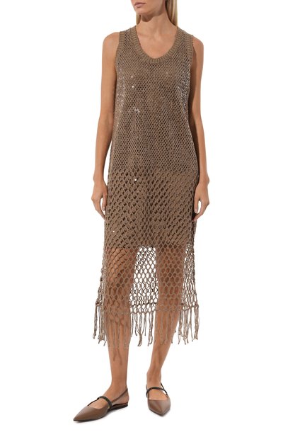 Платье из шелка и льна BRUNELLO CUCINELLI, арт. MCBR02A90, фото 3