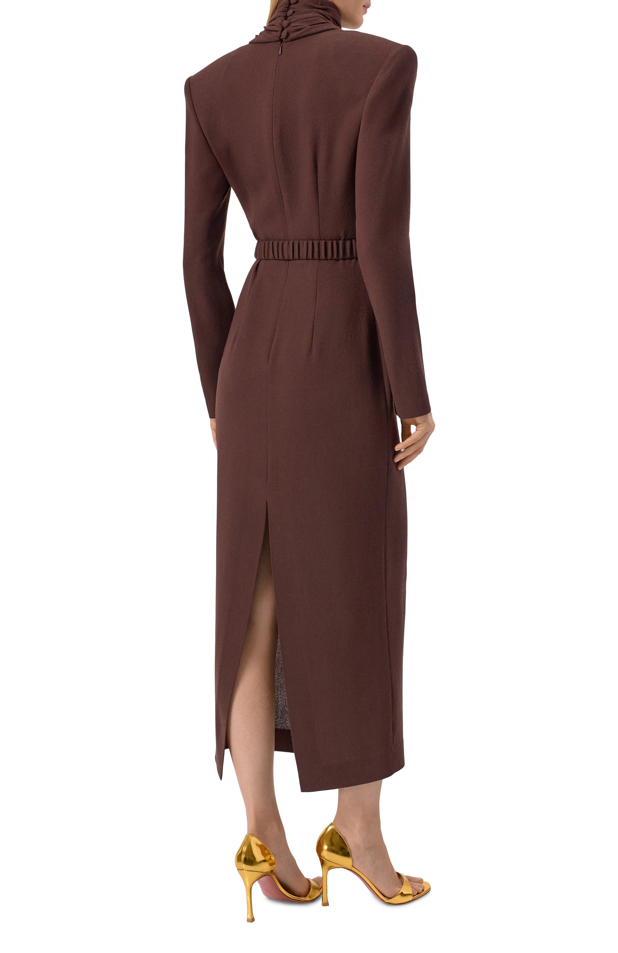 Шерстяное платье ROWEN ROSE коричневого цвета по цене 141500 руб., арт. DRS_RR415/CREPE, фото 3 Шерстяное платье ROWEN ROSE, арт. DRS_RR415/CREPE, фото 3