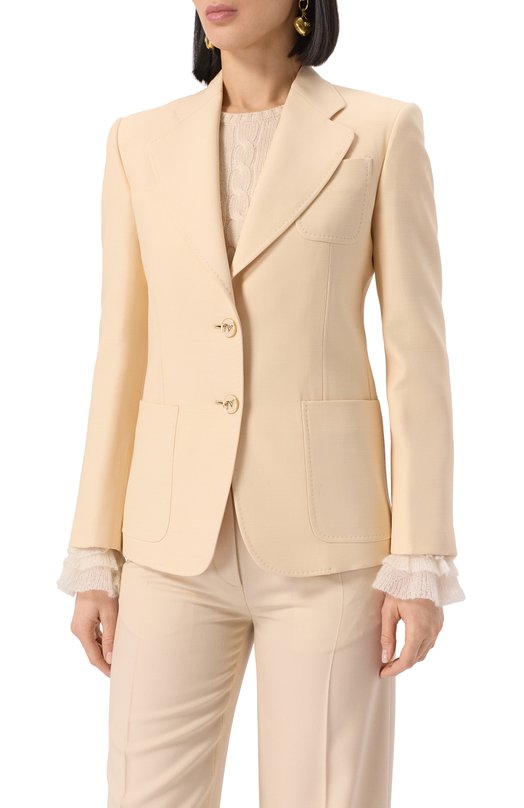 Жакет из шерсти и шелка Valentino 6B3CE4101CF Кремовый  6B3CE4101CF Фото 3