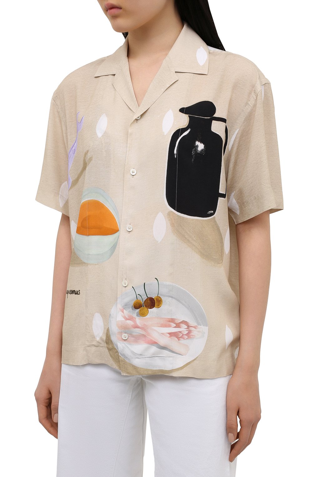 Рубашка из вискозы JACQUEMUS бежевого цвета по цене 32700 руб., арт. 215SH21/111853, фото 3 Рубашка из вискозы JACQUEMUS, арт. 215SH21/111853, фото 3