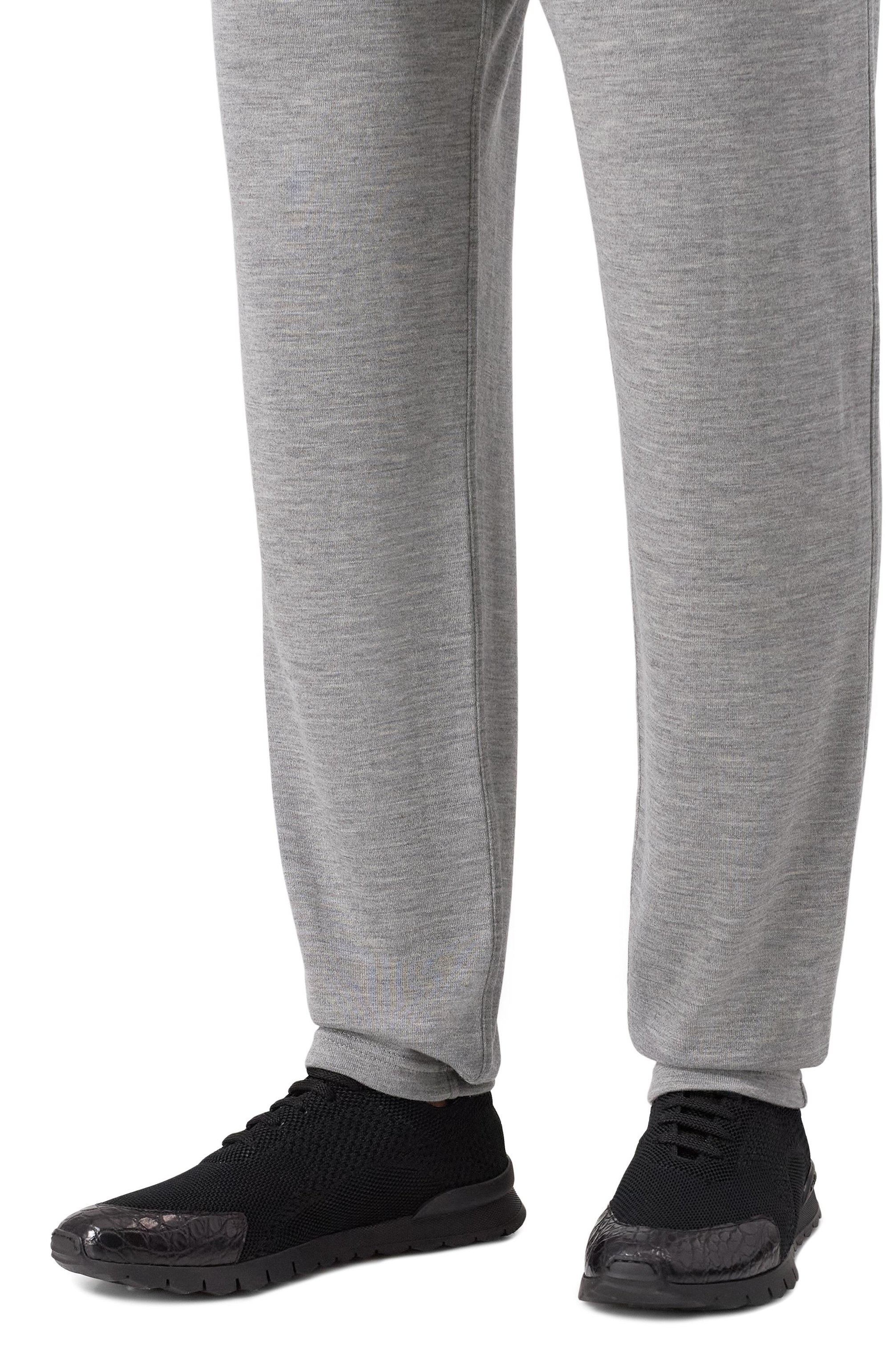 Текстильные кроссовки с отделкой из кожи крокодила KITON, арт. USSFITBN0134203/03, фото 3