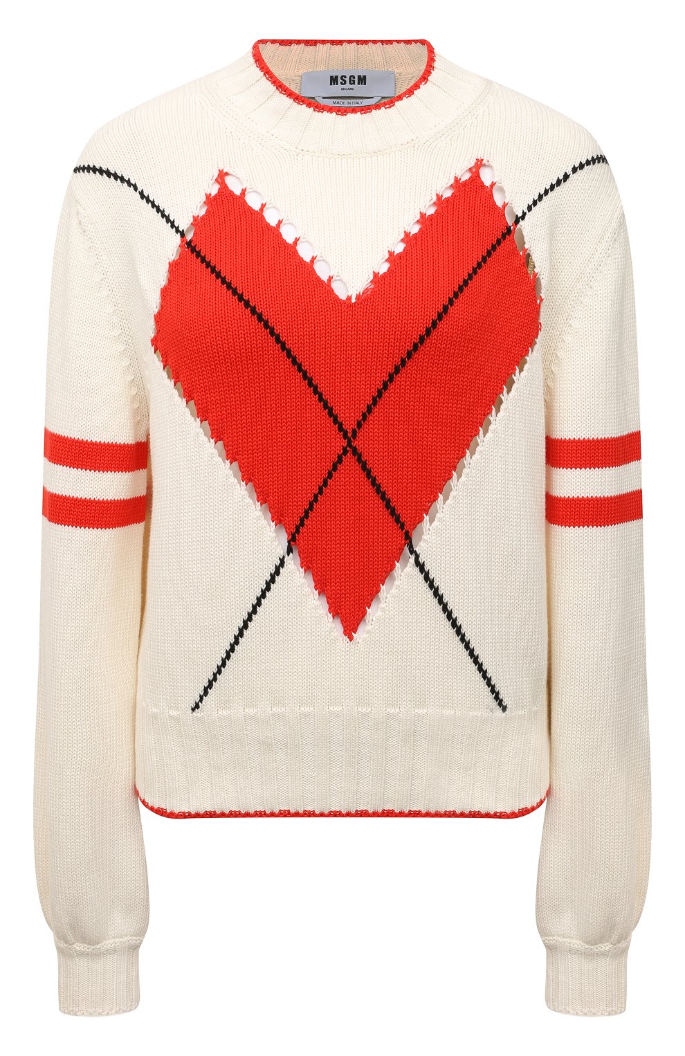 Хлопковый свитер MSGM молочного цвета по цене 34200 руб., арт. 3241MDM123 227284, фото 1 Хлопковый свитер MSGM, арт. 3241MDM123 227284, фото 1
