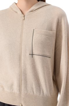 Женский кардиган из шерсти и кашемира BRUNELLO CUCINELLI бежевого цвета, арт. M16244706 | Фото 5 (Длина (для топов): Стандартные; Материал внешний: Шерсть, Кашемир; Рукава: Длинные; Женское Кросс-КТ: Кардиган-одежда, кардиган-трикотаж; Стили: Спорт-шик; Застежка: Молния)
