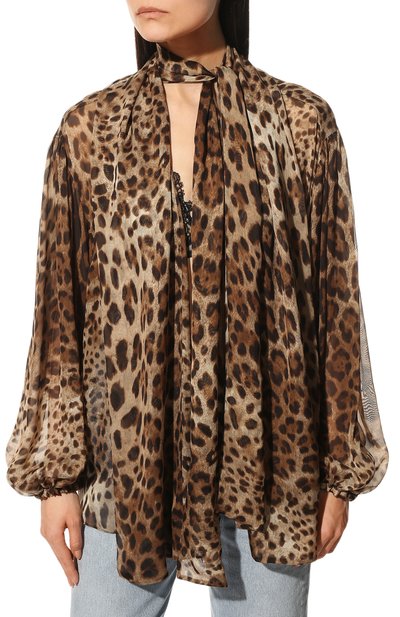 Шелковая блузка DOLCE & GABBANA леопардового цвета по цене 151500 руб., арт. F5P73T/FS1AR, фото 3 Шелковая блузка DOLCE & GABBANA, арт. F5P73T/FS1AR, фото 3