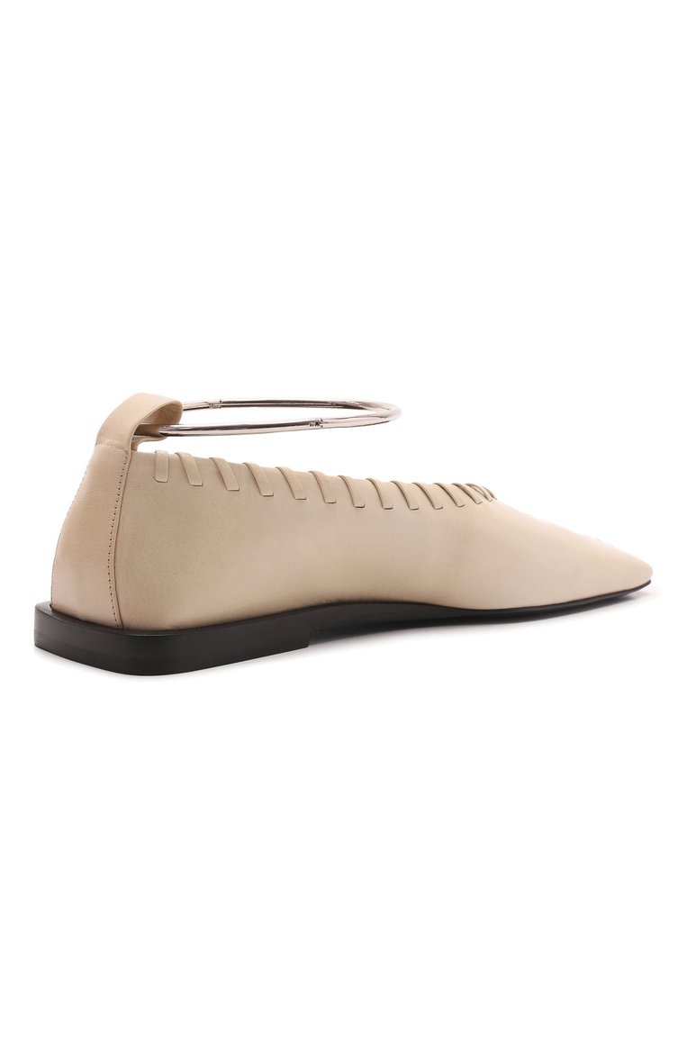 Женские кожаные балетки ballerina JIL SANDER кремвого цвета, арт. JS30217A-15070 | Фото 3 (Материал внутренний: Натуральная кожа; Подошва: Плоская; Каблук высота: Низкий; Материал сплава: Проставлено; Драгоценные камни: Проставлено; Материал внешний: Натуральная кожа)