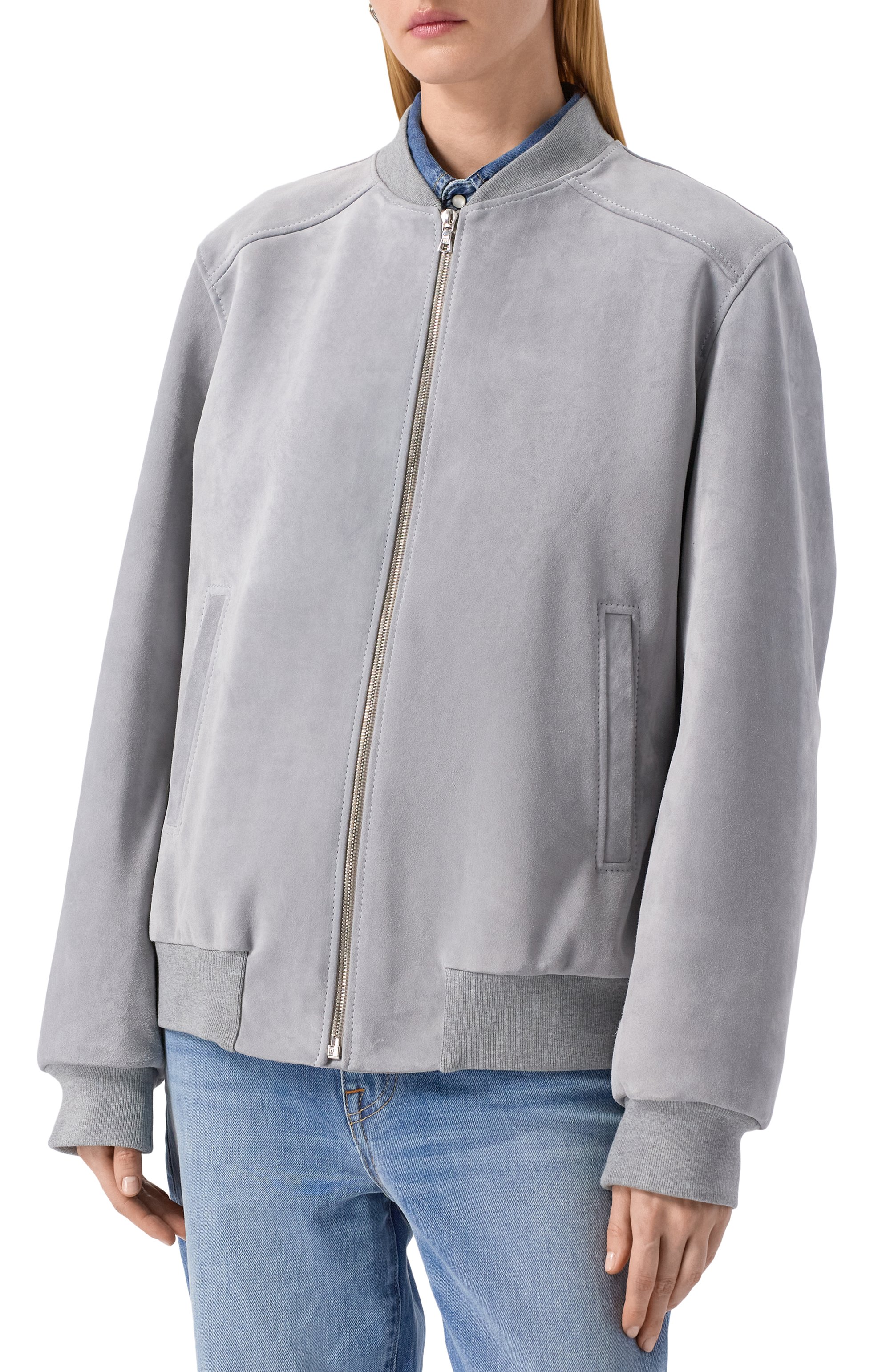 Замшевый бомбер MASLOV серого цвета по цене 165000 руб., арт. SMB01, фото 3 Замшевый бомбер MASLOV, арт. SMB01, фото 3