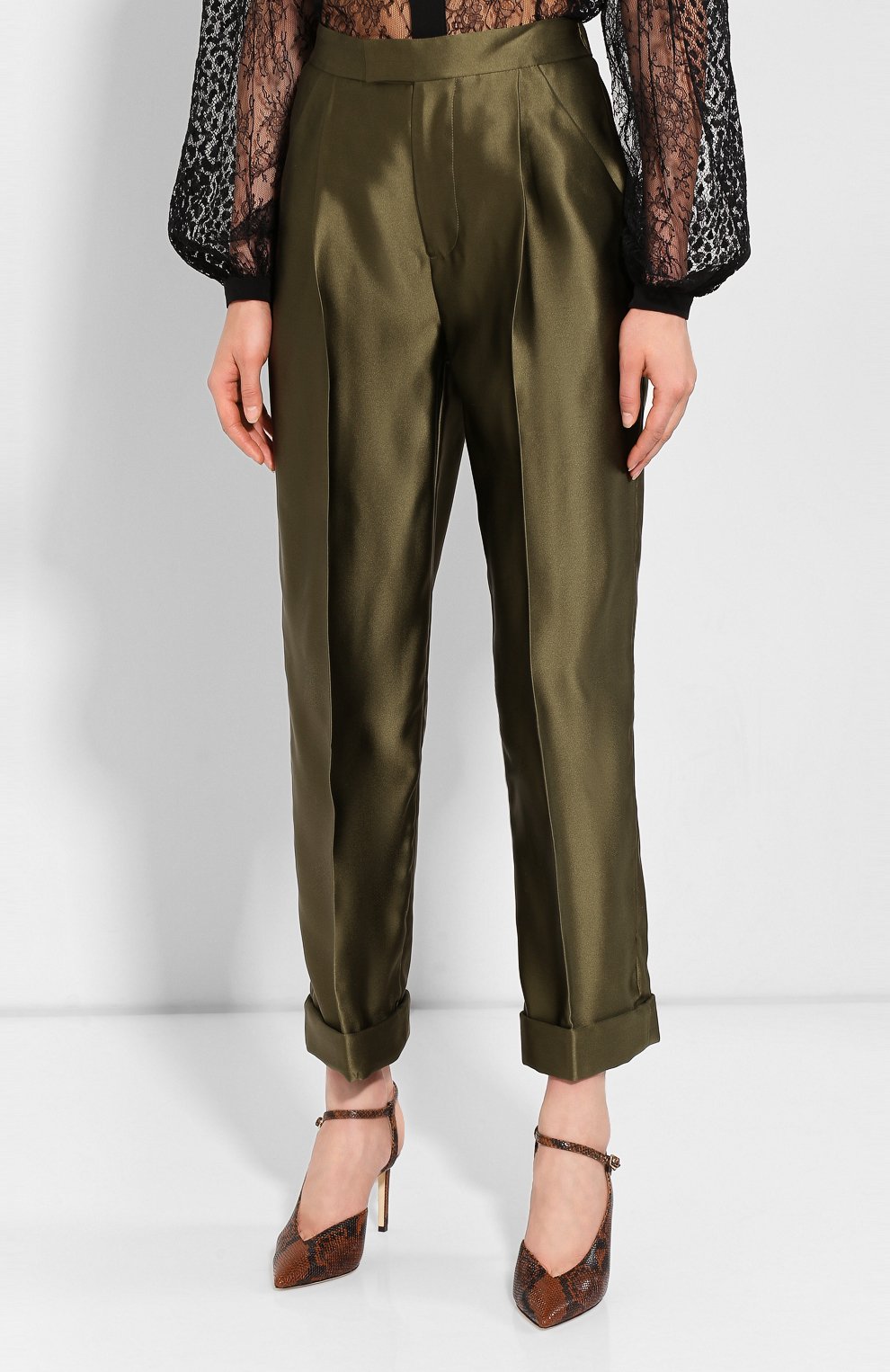 Шелковые брюки TOM FORD хаки цвета по цене 193500 руб., арт. PAW282-FAX578, фото 3 Шелковые брюки TOM FORD, арт. PAW282-FAX578, фото 3