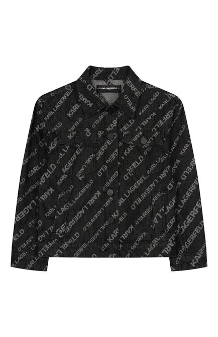Детского джинсовая куртка KARL LAGERFELD KIDS темно-серого цвета, арт. Z30426 | Фото 1 (Материал подклада: Синтетический материал; Драгоценные камни: Проставлено; Материал сплава: Проставлено; Материал внешний: Хлопок; Рукава: Длинные)