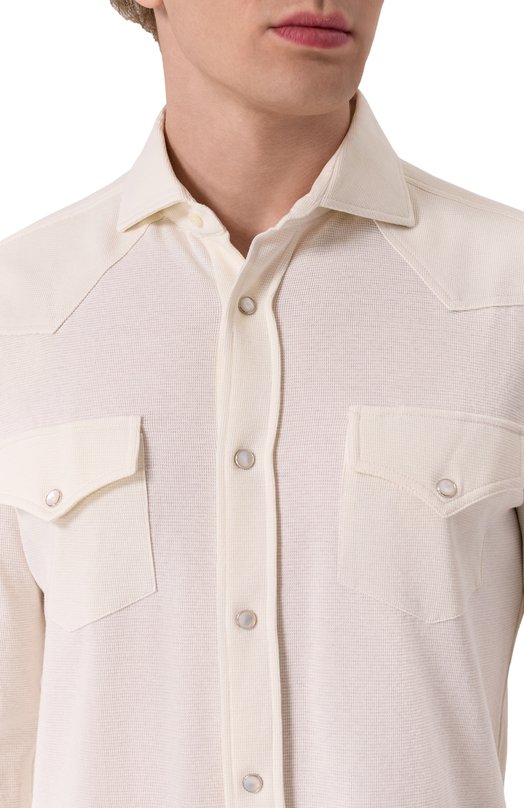 Рубашка из хлопка и шелка Brunello Cucinelli MW8666666 Белый  MW8666666 Фото 5