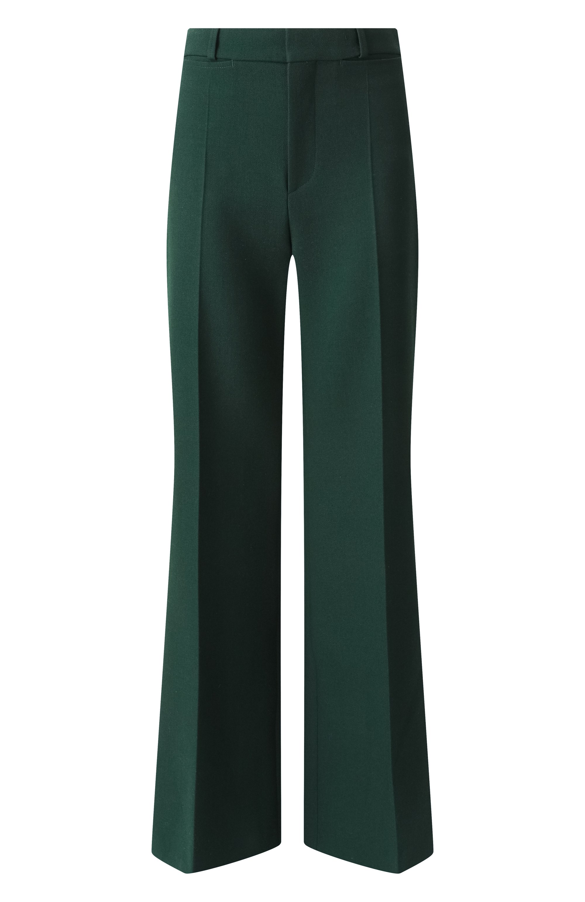 Шерстяные брюки CHLOÉ темно-зеленого цвета по цене 146000 руб., арт. CHC25SPA06302, фото 1 Шерстяные брюки CHLOÉ, арт. CHC25SPA06302, фото 1