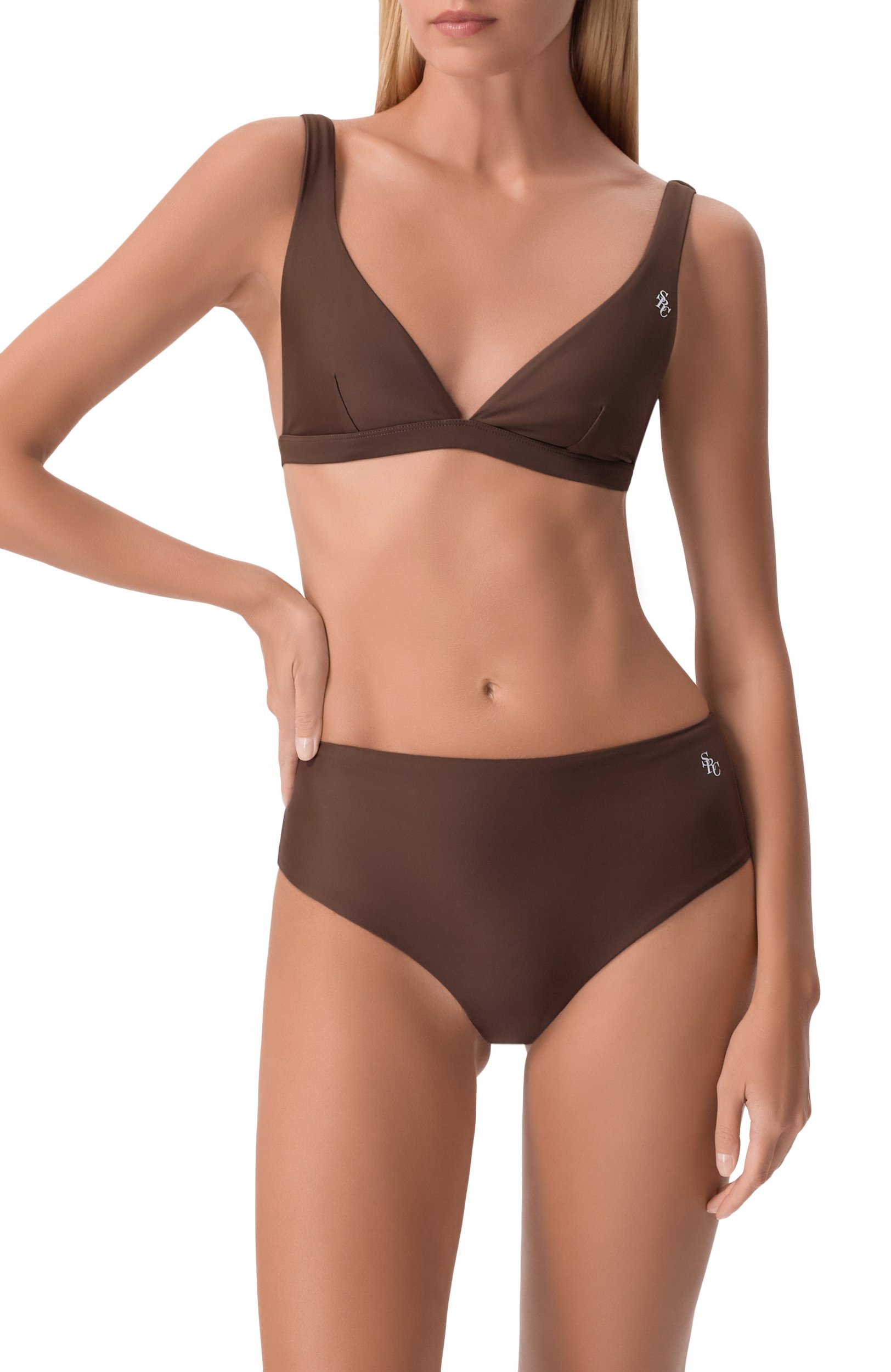 Бра-топ SPORTY AND RICH темно-коричневого цвета по цене 19300 руб., арт. SM002711302BR29, фото 2 Бра-топ SPORTY AND RICH, арт. SM002711302BR29, фото 2