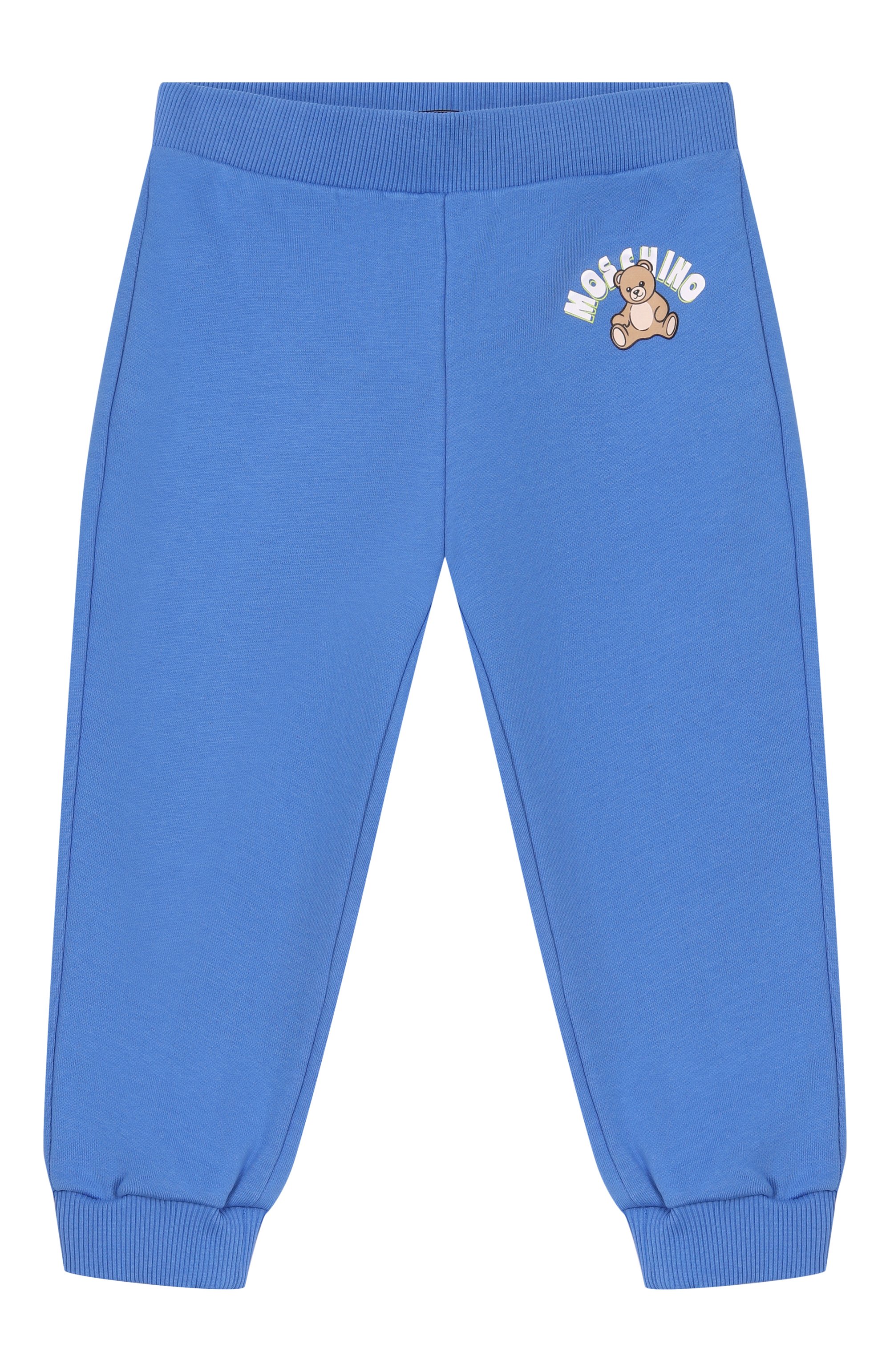 Хлопковые джоггеры MOSCHINO синего цвета по цене 9380 руб., арт. MUK05L/LCA86_2, фото 1 Хлопковые джоггеры MOSCHINO, арт. MUK05L/LCA86_2, фото 1