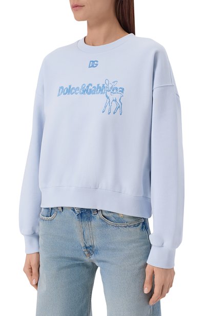 Хлопковый свитшот DOLCE & GABBANA голубого цвета по цене 75550 руб., арт. F9Q92Z/GDDM6, фото 3 Хлопковый свитшот DOLCE & GABBANA, арт. F9Q92Z/GDDM6, фото 3