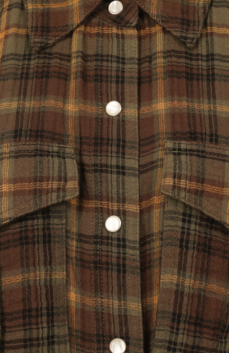 Женская хлопковая рубашка ISABEL MARANT ETOILE коричневого цвета, арт. 25PCH0131FC/C1I03E | Фото 6 (Рукава: Длинные; Длина (для топов): Стандартные; Материал внешний: Хлопок; Принт: Клетка, С принтом; Стили: Кэжуэл; Женское Кросс-КТ: Рубашка-одежда)