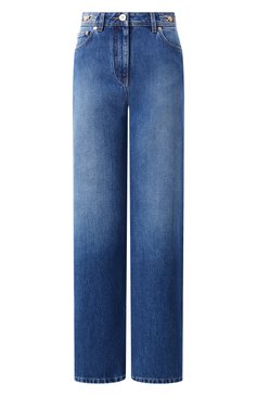 Женские джинсы VERSACE синего цвета, арт. 1011519/1A07079 | Фото 1 (Детали: Потертости; Материал сплава: Проставлено; Материал внешний: Деним, Хлопок; Длина (брюки, джинсы): Стандартные; Драгоценные камни: Проставлено; Кросс-КТ: Деним; Силуэт Ж (брюки и джинсы): Широкие; Стили: �Кэжуэл)