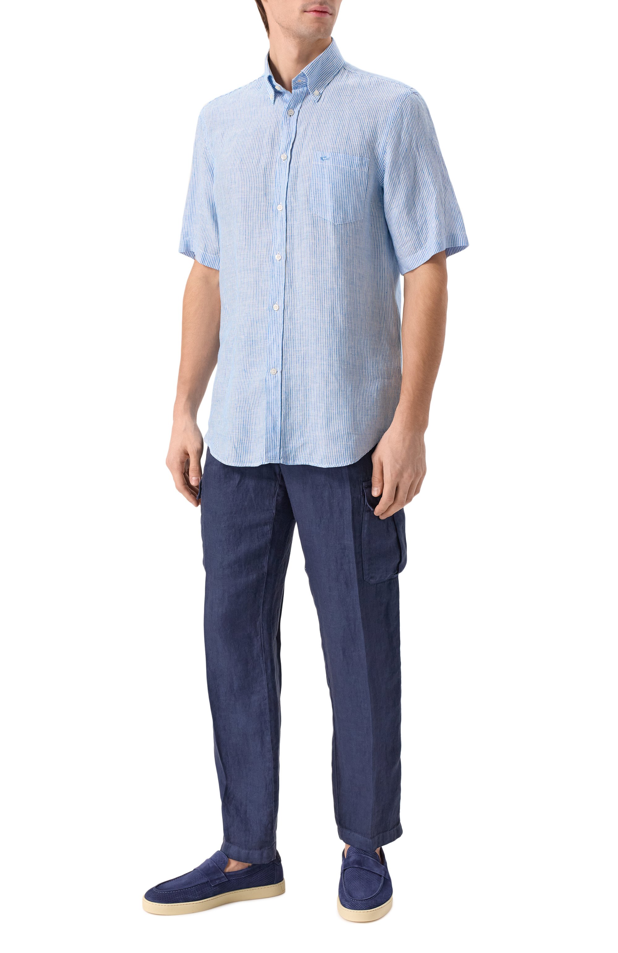 Льняная рубашка PAUL&SHARK голубого цвета по цене 39050 руб., арт. 25413011, фото 2 Льняная рубашка PAUL&SHARK, арт. 25413011, фото 2